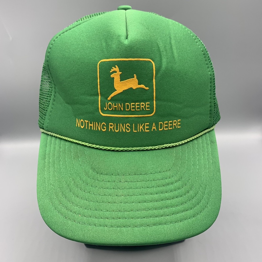 Vintage Nissun Cap John Deere Trucker Hat Snapback Green Slogan Mens Adjustable